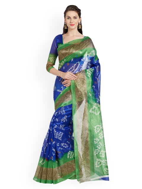 

Florence Blue & Green Art Silk Printed Bhagalpuri Saree