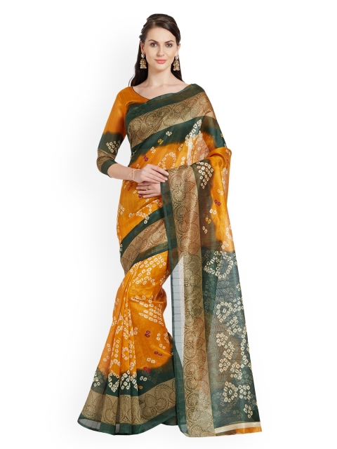 

Florence Mustard & Green Art Silk Printed Bhagalpuri Saree