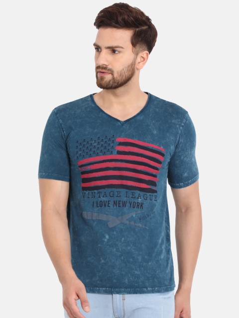 

Richlook Men Blue Printed V-Neck T-shirt