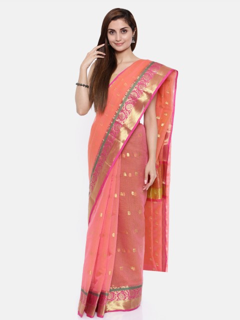 

Pavechas Peach-Coloured Silk Cotton Woven Design Kota Saree