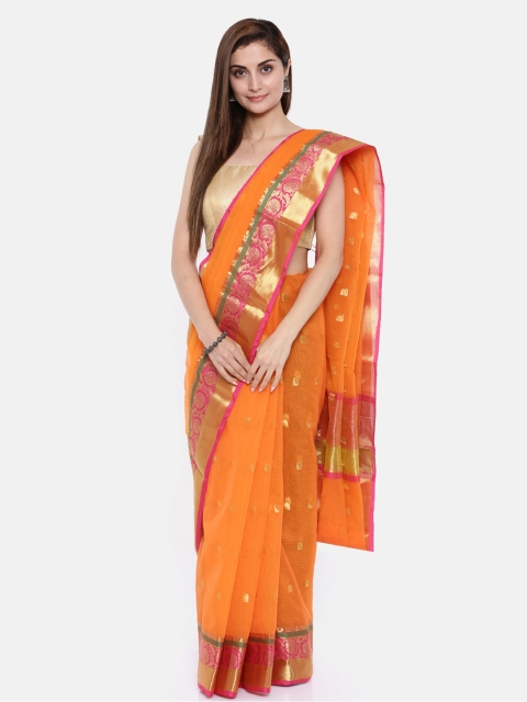 

Pavechas Orange & Pink Silk Cotton Woven Design Kota Saree