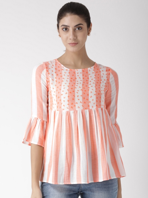 

The Vanca Women Coral Striped Empire Top