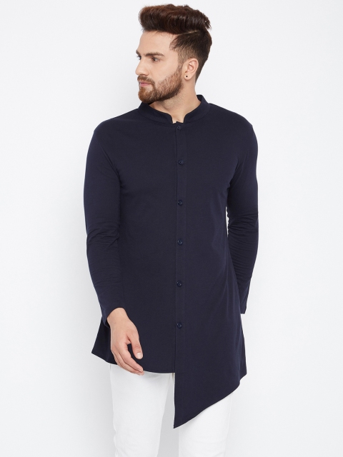 

Hypernation Men Navy Blue Solid A-Line Kurta