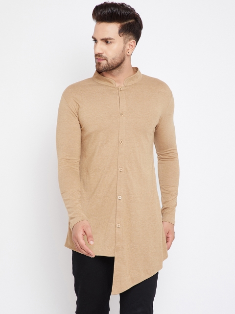 

Hypernation Men Khaki Solid A-Line Kurta