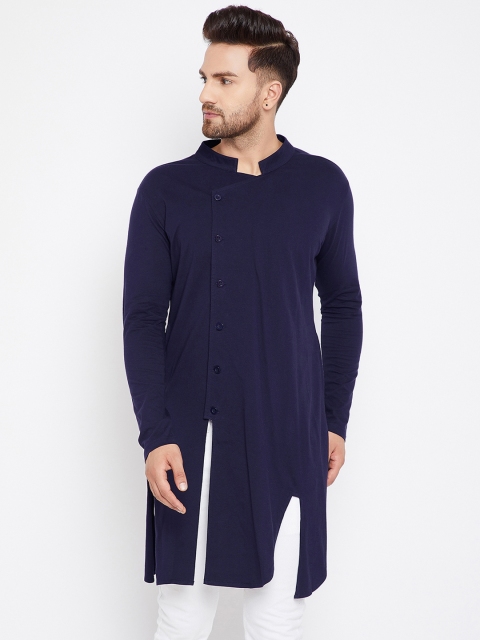 

Hypernation Men Navy Blue Solid Straight Kurta