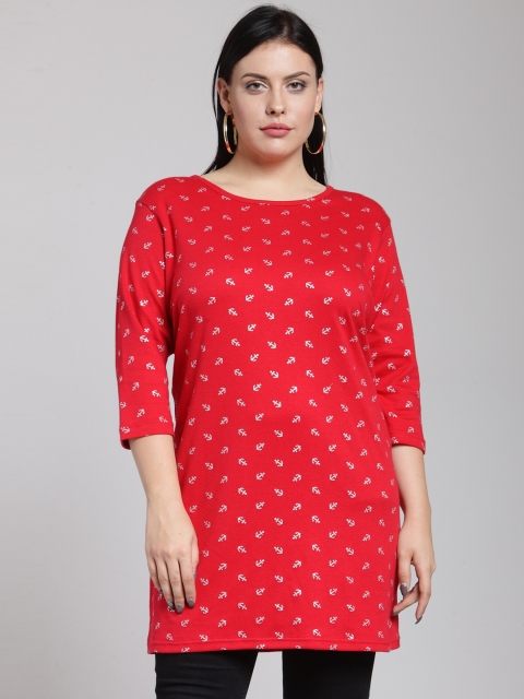 

plusS Women Red Printed Round Neck T-shirt