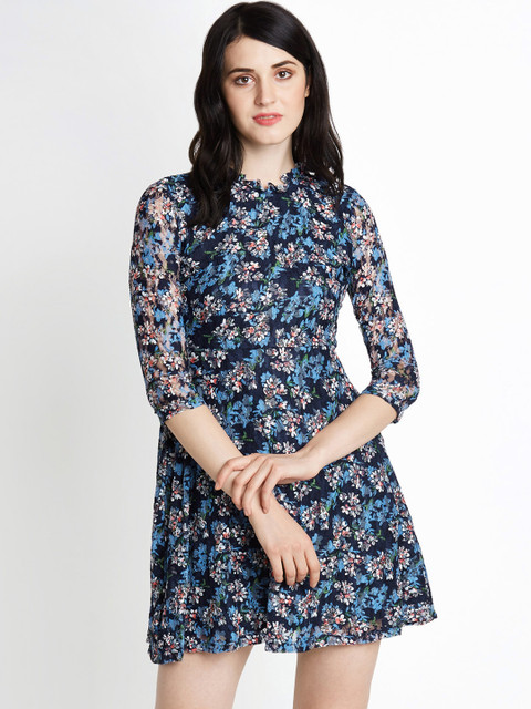 

Honey by Pantaloons Women Navy Blue Printed Fit and Flare Dress