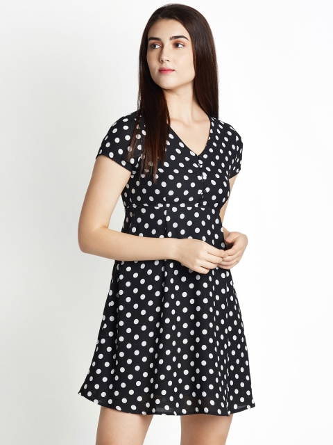 

Honey by Pantaloons Women Black Polka Dots Printed Fit and Flare Dress