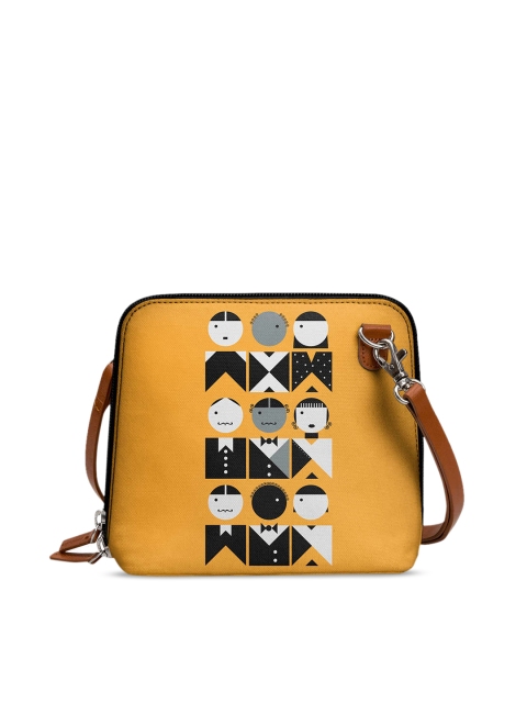 

DailyObjects Mustard Yellow & Black Printed Sling Bag