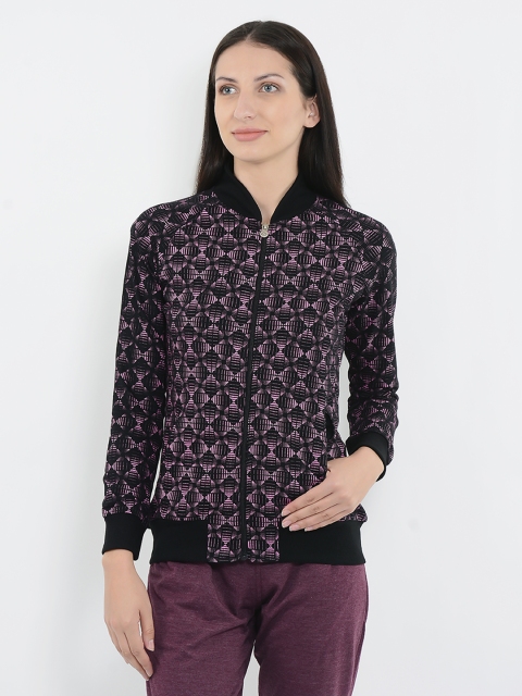 

Sweet Dreams Women Black & Pink Printed Lounge Jacket
