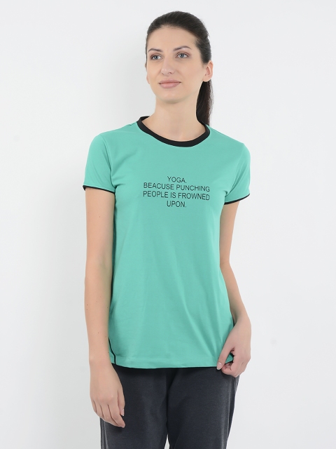 

Sweet Dreams Women Green Printed Round Neck Workout T-shirt