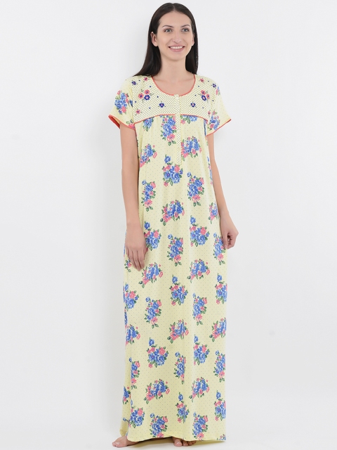 

Sweet Dreams Yellow & Blue Printed Maxi Nightdress