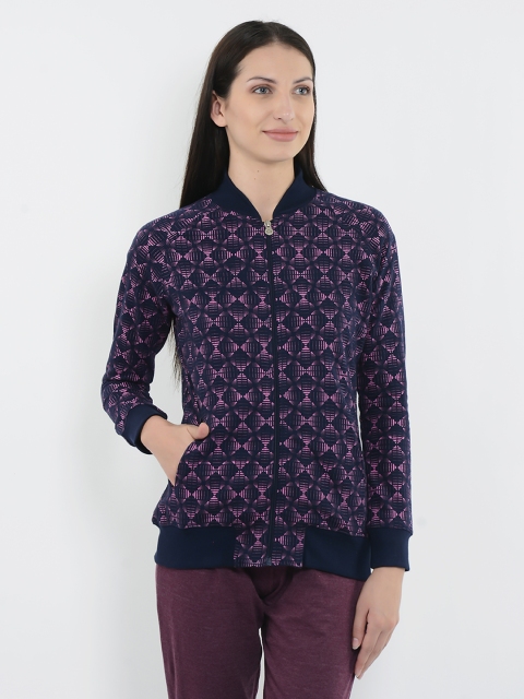 

Sweet Dreams Women Navy Blue & Pink Printed Lounge Jacket