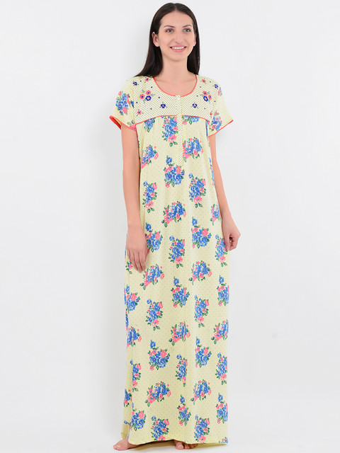 

Sweet Dreams Yellow & Blue Printed Maxi Nightdress