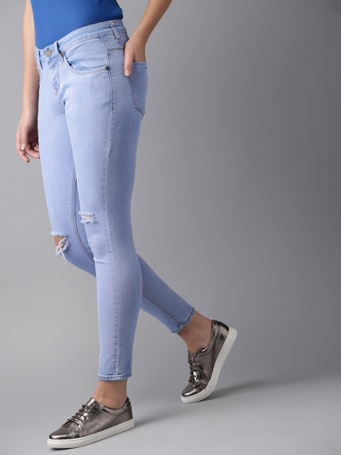 

HERE&NOW Women Blue Skinny Fit Mid-Rise Slash Knee Stretchable Jeans