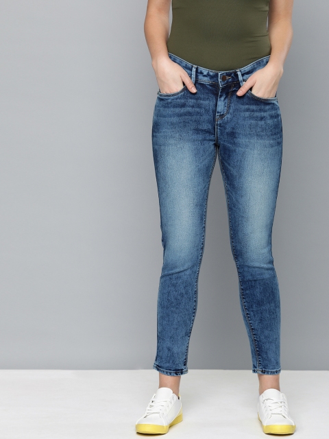 

HERE&NOW Women Blue Ankle Skinny Fit Mid-Rise Clean Look Cropped Stretchable Jeans