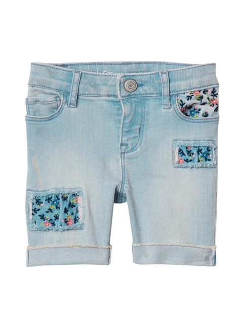 

GAP Toddler Girl Blue Stretch Floral Rip And Repair Bermuda Shorts with Embroidery