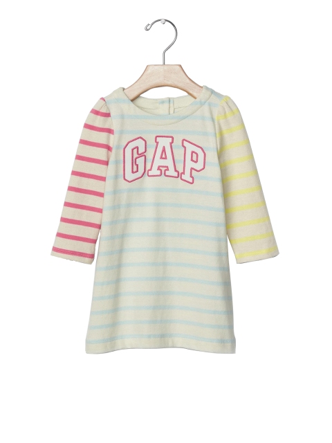 

GAP White Baby Logo Colorblock Stripe Dress, Off white