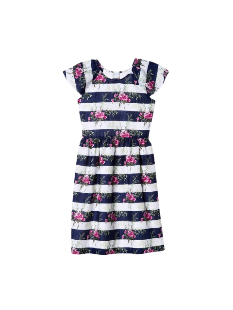 

GAP Navy White Girls Stripe Floral Fit And Flare Dress, Navy blue
