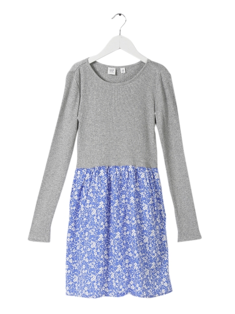 

GAP Girls Blue & Grey Mix-Fabric Floral Dress
