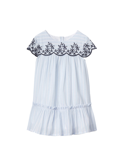 

GAP Blue Baby Stripe Embroidery Ruffle Dress