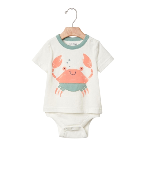 

GAP Boys White and Coral Red Sea Life Body Double, Off white