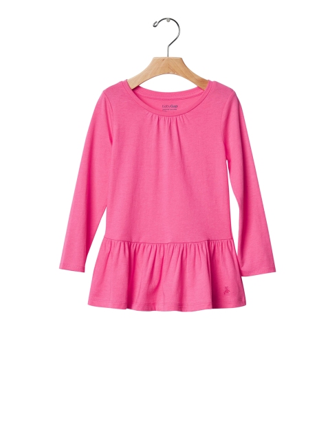 

GAP Girls Pink Solid Shirred Peplum Pure Cotton Top