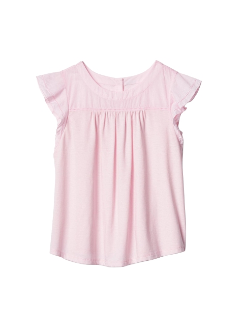 

GAP Girls Pink Solid Lace Trim Flutter Top
