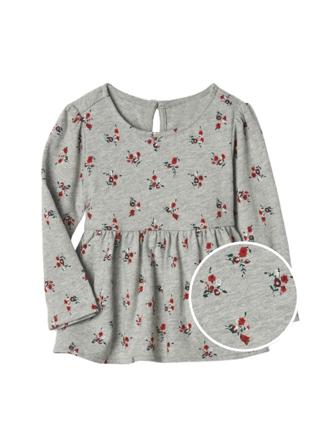 

GAP Girls Grey Printed Organic Poppy Keyhole Peplum Pure Cotton Top