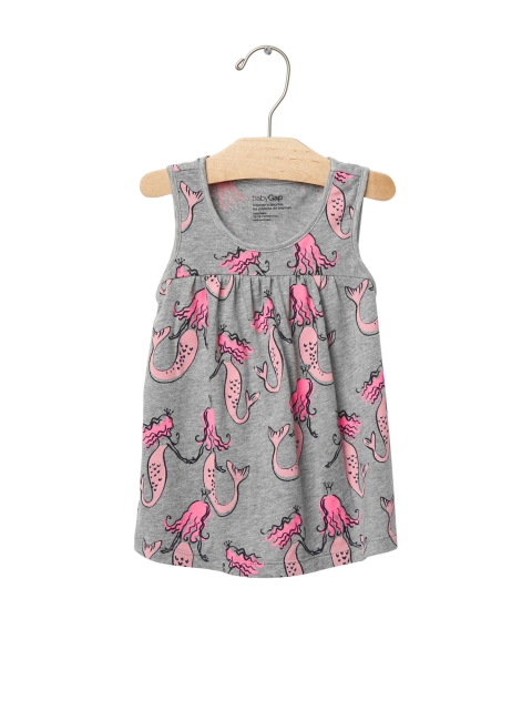 

GAP Girls Grey Print Shirred Pure Cotton Top