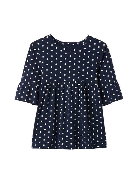 

GAP Girls Navy Polka Dot Print Flutter Sleeve Cinched-Waist Top, Blue