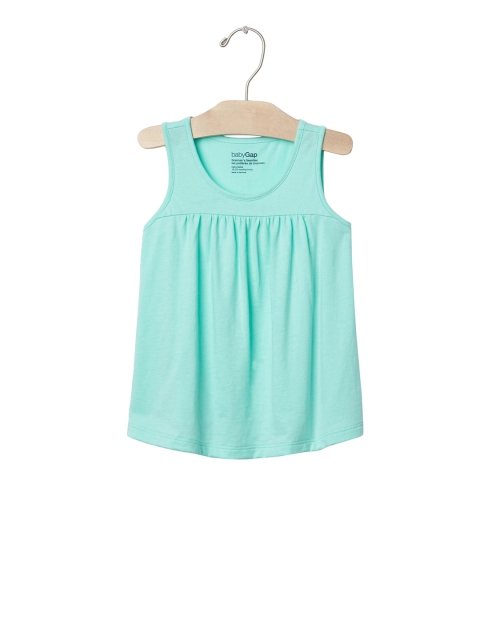 

GAP Girls Blue Solid Shirred Pure Cotton Top