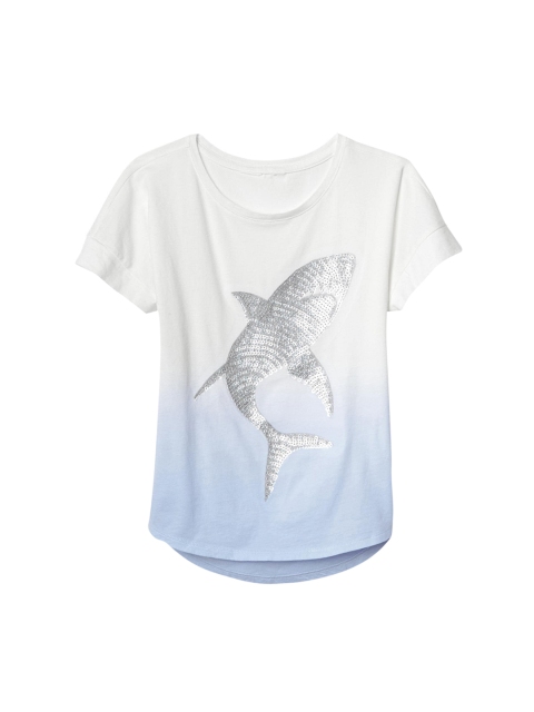 

GAP Girls White & Blue Dip-Dye Embellished Hi-Lo Top