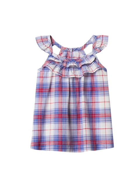 

GAP Girls Multicoloured Checked Plaid Ruffle Pure Cotton Top, Multi