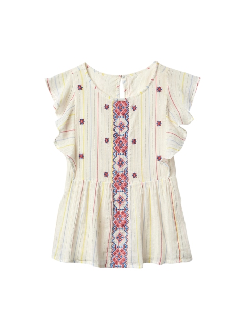 

GAP Girls Cream-Coloured Embroidery Shimmer Flutter Top