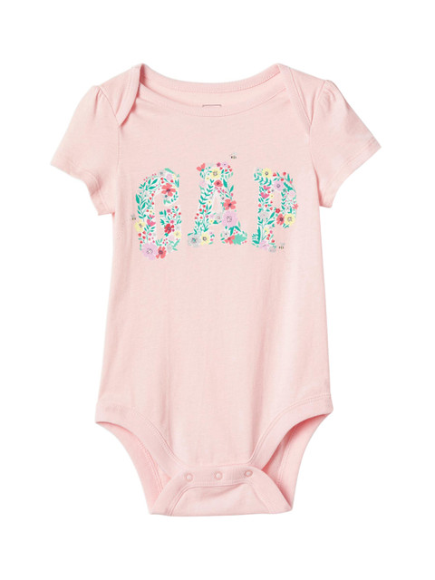 

GAP Baby Floral Logo Short Sleeve Bodysuit, Pink