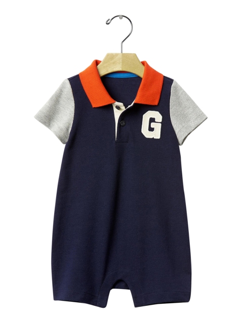 

GAP Baby Boy Logo Colour block Shortie One Piece, Navy blue