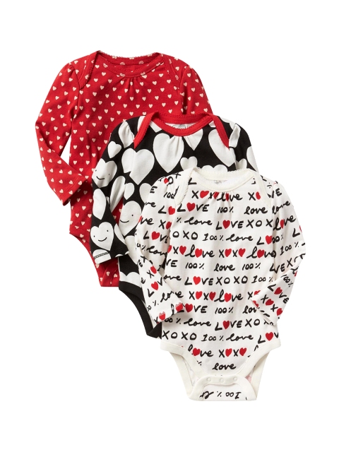 

GAP Baby Girl Love Struck Picot Trim Bodysuit - Pack Of 3, Red
