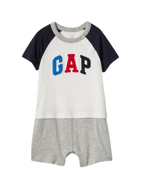 

GAP Baby Boy White Logo Raglan 2-In-1 One Piece