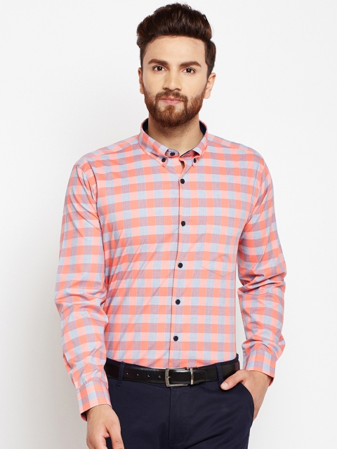 

Hancock Men Coral & Grey Slim Fit Checked Formal Shirt