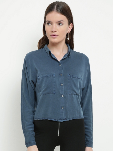 

Kazo Women Blue Regular Fit Solid Casual Shirt