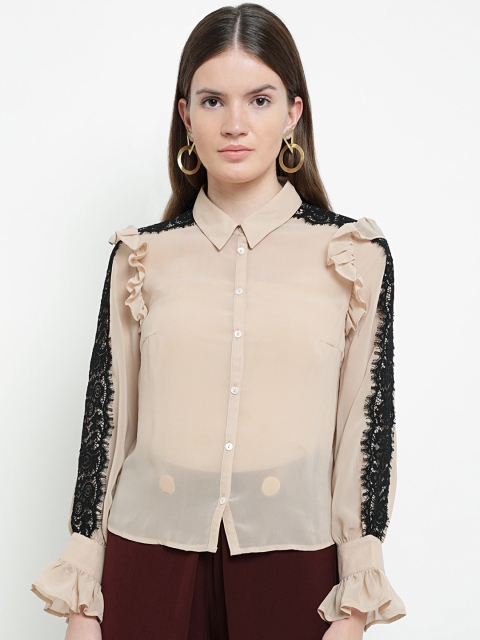 

Kazo Women Beige Regular Fit Solid Casual Shirt