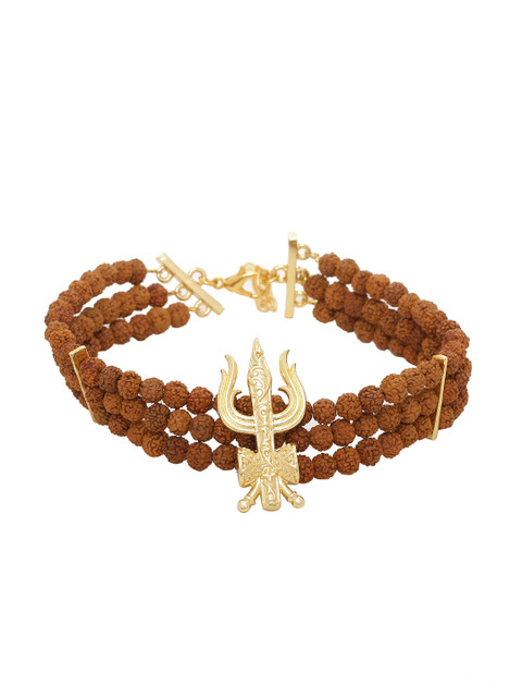 

Dare by Voylla Men Gold-Plated and Brown Handcrafted Charm Bracelet