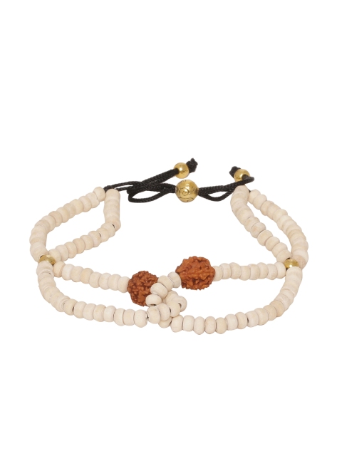 

Dare by Voylla Men Off-White & Brown Brass Gold-Plated Handcrafted Charm Bracelet