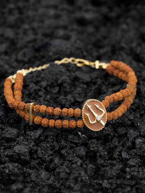 

Dare by Voylla Men Gold-Plated and Brown Handcrafted Multistrand Bracelet