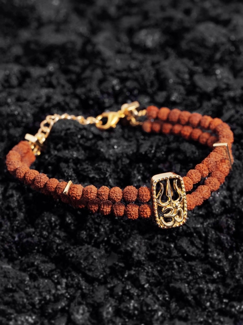 

Dare by Voylla Men Gold-Plated & Brown Handcrafted Multistrand Bracelet