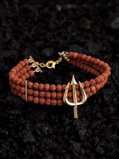 

Dare by Voylla Men Brown & Gold-Toned Gold-Plated Handcrafted Charm Bracelet