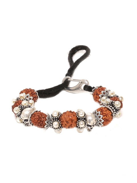 

Dare by Voylla Men Silver-Toned & Brown Brass Rhodium-Plated Handcrafted Charm Bracelet