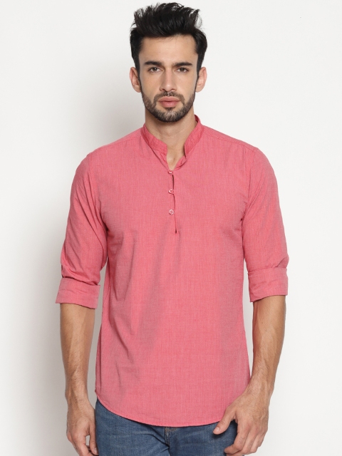 

IVOC Men Coral Pink Solid Straight Kurta