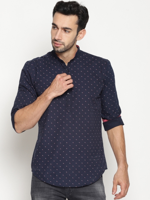 

IVOC Men Navy Blue Printed Straight Kurta